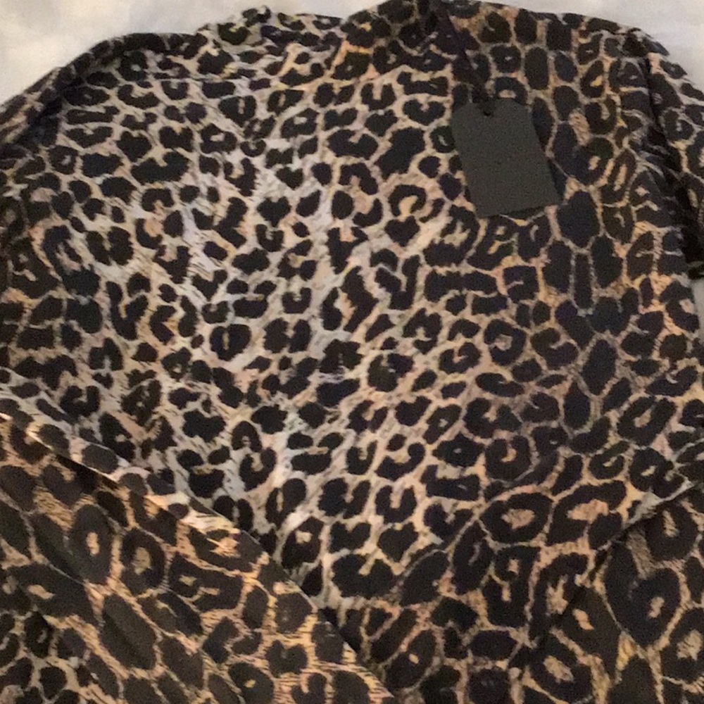 All Saints long sleeve mock leopard top